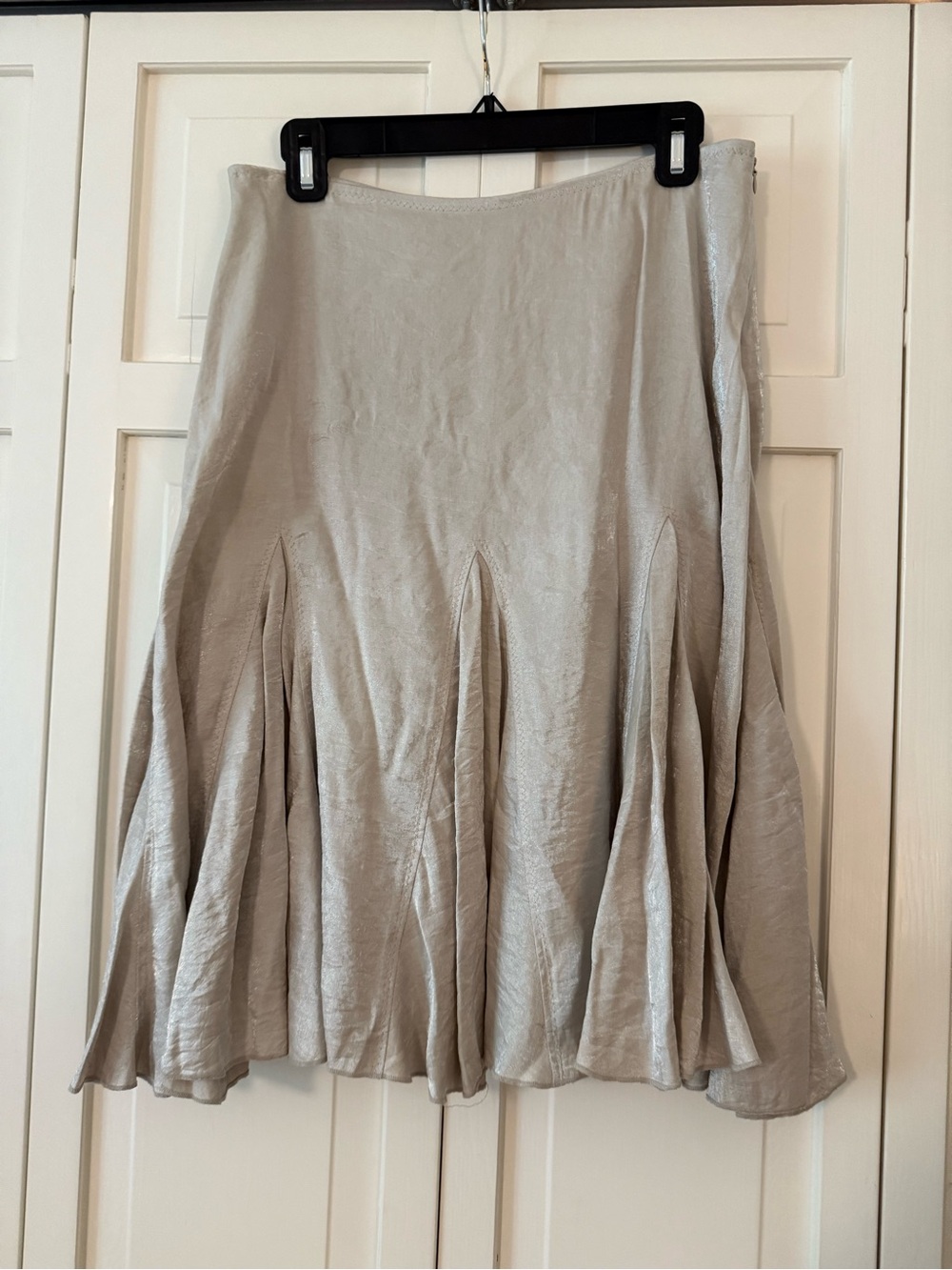 White House Black Market Silver Midi Flared Skirt